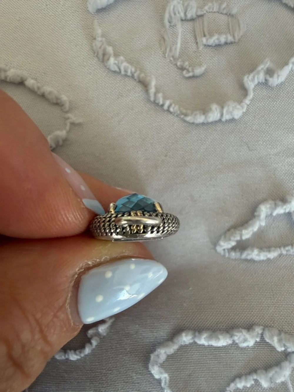 Blue Topaz Vintage M/C 925 Sterling Silver 14K Gold Statement Gemstone Pendant